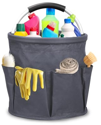 Ruaizel Cleaning Caddy with Handle, Foldable Cleaning Caddy Organiser, Cleaning Bag for Garden Small Tools Bag,Multi pocket Craft Universal (Dark gray)