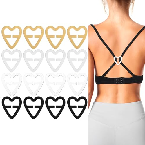 Larrel 16 Stück BH Träger Clip Set, Damen BH Träger Halter BH Verlängerung Haken Herz Förmige Anti Rutsch Schnalle BH Clip Unsichtbar BH Träger Clip Bra Racerback BH Clips BH Zubehör für Fitnesssport