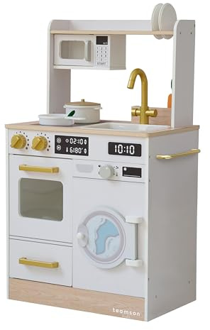 Teamson Kids Wooden Play Kitchen Little Chef with Mini Garden and Washing Machine White