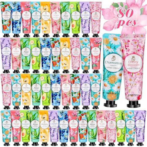 Creme Main, 80 Lot Creme pour Les Mains,Coffret Cadeau Femme, 20ml Mini Lotion Crème pour Les Mains et Les Pieds, Cadeau Noel, Petit Cadeau pour Femmes Maman Meilleur Ami Petite Amie Fête des Mères