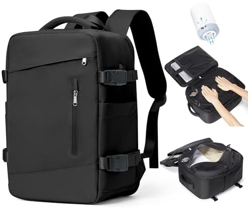 BJLFS Sac à dos Sous Vide Avec Pompe Ryanair 40×30×20 Femme Bagage Cabine Ryanair Sous Vide Bagage À Main Easyjet Wizzair Sac à Dos Compression Voyage Sac pour Ordinateur Portable 14 Pouce