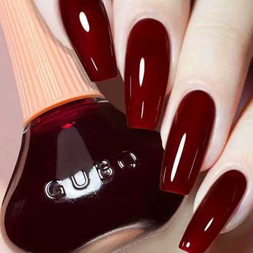 DMQ Burgundy Nail Polish, Wine Red Quick Dry Nail Varnish, Cherry Dark Christmas Red Nail Art Varnish, Long-lasting Glossy Nail Paint Gel for Women Girls Nail Manicure - No Need Bake 12ml