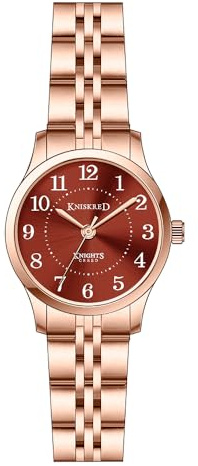 KNISKRED Reloj de Fácil Lectura para Mujer con Correa Sólida de Acero Inoxidable Reloj de Vestir para Damas Resistente al Agua (Rosa Oro Marrón)