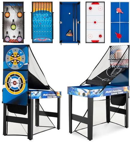 HOMASIS 10 in 1 Spieltisch, Multi Tischspiel Set mit Basketball, Billard, Hockey, Tischtennis, Fußball, Schießen, Flipper, Darts & Bogenschießen, Multigame Multifunktionstisch für Kinder & Erwachsene