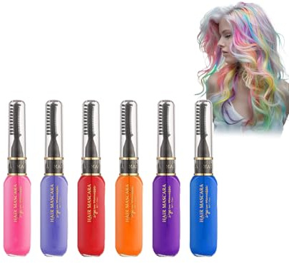 6 Haarkreiden - Temporäres Haare Färben Set Für Wimpern Und Augenbrauen Geeignet- Auswaschbare Lila, Blaue, Pinke,Orange& Rote Haarfarbe, Grau Abdecken. Für Strähnchen, Bart & als Ostergeschenk Idee