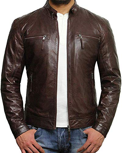 BRANDSLOCK Herren Lammfell Echt Leder Biker Jacke