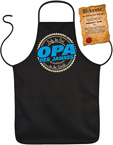 Opa Schürze - Sprüche Kochschürze Großvater : Only the Best in the World Opa des Jahres -- Geschenk Grillschürze Geburtstag Opa + Urkunde