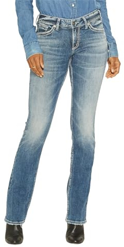 Silver Jeans Co. Damen Suki Curvy Fit Mid Rise Slim Bootcut Jeans, Medium Vintage, 33W x 33L