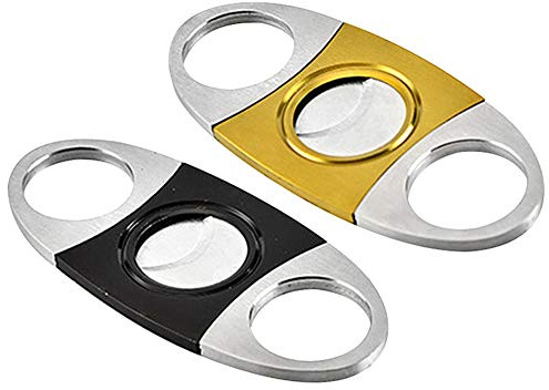 amropi Cortador de cigarro Acero inoxidable doble hoja Bolsillo Cortador De Puros Tijeras para Cigarros Pack de 2(Oro Negro)