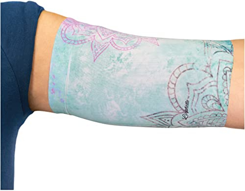 Linphelle Protector PICC Brazo en Microfibra - Cubre PICC Line Transpirable y Cómodo, Ideal como Protector Cateter Picc, Medidor De Glucosa, Tattoos y Heridas, Flores Aqua Marina, Tamaño Medio