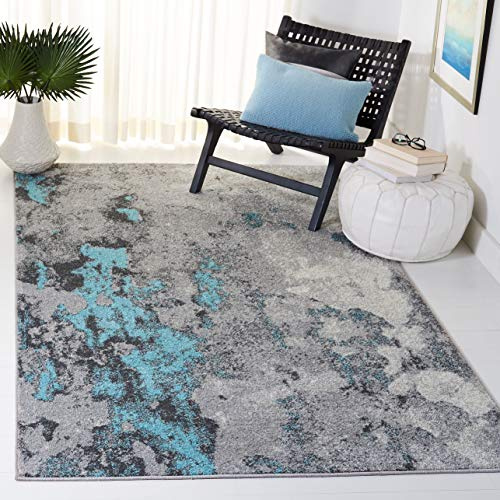 SAFAVIEH Abstrakt Teppich für Wohnzimmer, Esszimmer, Schlafzimmer - Adirondack Collection, Kurzer Flor, Türkis und Grau, 155 X 229 cm
