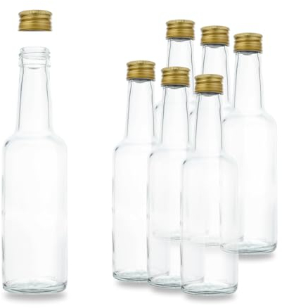 flaschenbauer.de - Lot de 6 petites bouteilles en verre 250 ml avec bouchon à vis doré - Bouteilles de vin, liqueur ou décoration