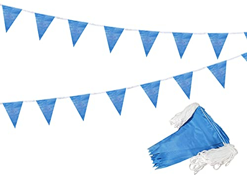 tibijoy Blaue Wimpelgirlande, 60 m lang, 150 Stück, blaue Wimpelkette zum Selbermachen, Wimpelbanner, Polyester, für Party, Großeröffnung, Weihnachtsdekoration, Outdoor-Dekorationen