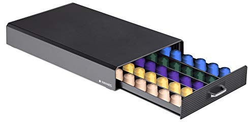 Navaris Cassetto Porta Cialde Caffè - Contenitore 50x Capsule ESE ø ca. 38mm Nespresso Lavazza Bialetti - Portacialde Macchina Espresso - Box Nero