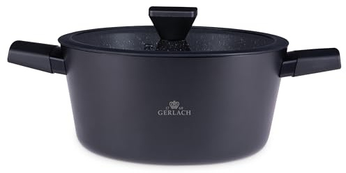 Gerlach Granitex Topf Kochtopf Keramik Beschichtet Induktionsgeeignet Kochtöpfe Für Elektro Gas Keramik Induktion Herd Pfannen Töpfe Schwarz 24 cm 4,4 L