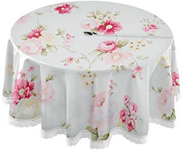 xigua Nappe ronde à motif floral frais pour extérieur, imperméable, anti-déversement, avec fermeture éclair, pour table circulaire de jardin, barbecue, pique-nique, 152,4 cm