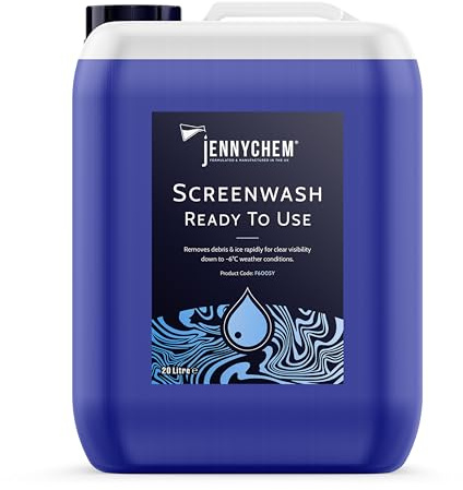 Jennychem Ready Mixed Screenwash Windscreen Fluid 20L. All Seasons with -6°C Antifreeze Windscreen Wash Protection. Screenwash Ready To Use Car Windscreen Wash with Streak Free Finish