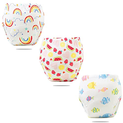 FedMois Pack de 3 Braguitas de Entrenamiento Reutilizables para Bebés, arcoíris, Fruta y pez, 2-3 años