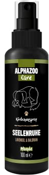 alphazoo Beruhigungsmittel für Hunde I Seelenruhe Beruhigungsspray 100 ml mit Baldrian I Beruhigung bei Autofahrt, Reisen, Silvester & Alleine Sein I Starkes Spray mit Duft gegen Stress I Hochdosiert
