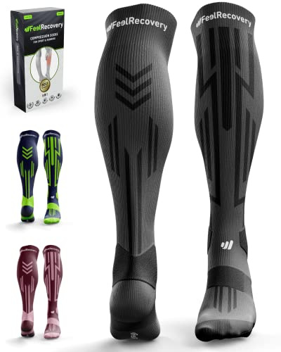 Calze Compressione Graduata Sport Uomo/Donna (1 Paio) - Calze Contenitive Running, Trekking, Sport, Calcio, Sci - Calzettoni Lunghe Termiche Estive e Invernali - Calza Elastica Lana Merino Traspirante