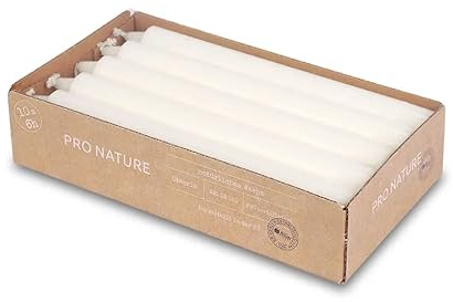 Müller Kerzen PRO NATURE Stearin Stabkerzen - Set 10 Stück - 2,2 x 20 cm - Paraffin- und Palmölfrei Kronenkerzen - Ohne Duft - Brenndauer 6 Stunden - RAL Qualität
