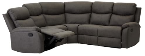Home Detail Selby 5-Seater Corner L-Shaped Recliner Sofa, Grey Air Leather | Manual Recliner, Cinema Sofa