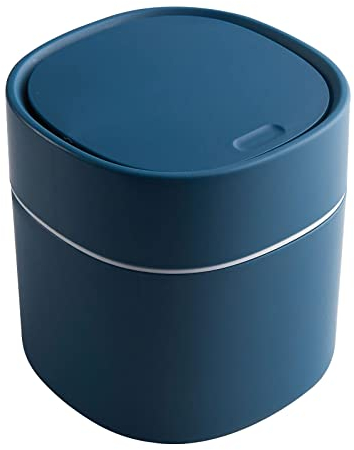 GOCUODE Cubo de Basura con Tapa Pequeño,Papelera Escritorio,Cubo de Mesa Portátil Apta para Dormitorios, Comedores, Baños, Oficinas Etc. (Azul)