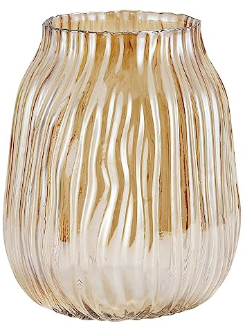 Large Amber Glass Vase for Flowers Ribbed Tall Gold Floor Vase 21cm Decorative Vases for Home Table Centerpieces Flowers Decor and Farmhouse(Brown 21cm)