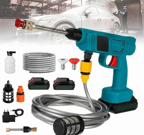 Idropulitrice a Batteria Portatile Senza Fili con Due Batterie da 48V Idropulitrice Elettrica a Batteria con 2 Ugelli Pistola A Pressione con Accessori per Pulizie Esterni Giardino Auto
