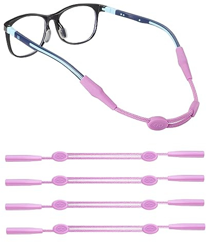 Omnful glasögonrem för barn (20–30 cm) – justerbara glasögonband, sport, glasögonhållare för barn, man kvinna – solglasögonremmar för flickor och pojkar över 12 år (4 st lila)