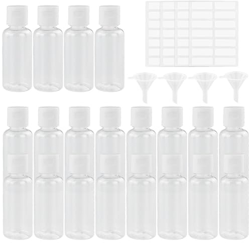 KZNKZN 20 stycken påfyllningsbara 30 ml genomskinliga flipplocksflaskor reseflaskor kosmetiska flaskor plast med små trattar och etiketter för förpackning av toalettartiklar, schampo kosmetisk vätska