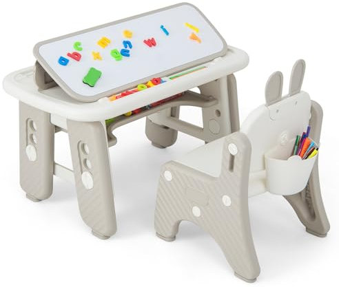 DREAMADE Kindersitzgruppe, Kinder Tisch Stuhl Set mit 2 aufklappbaren Whiteboards, höhenverstellbar Kindertisch mit Stauraum & Zubehör, Aktivitätstisch Zeichentisch für Kinderzimmer, Spielzimmer