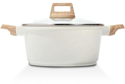 ESLITE LIFE Pentola antiaderente con coperchio, rivestimento in ceramica da 3 litri, piccola, casseruola, compatibile con tutti i piani cottura a gas, elettrici e a induzione, senza PFOA, bianco