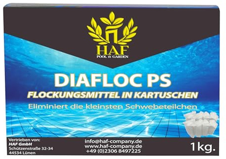 HAF® Cartuchos floculante de 1 kg | Cartuchos floculante para agua cristalina de piscina - Fácil aplicación y efecto muy eficaz - Calidad: fabricado en Europa - Cantidad: 8 cartuchos de 125 g = 1 kg