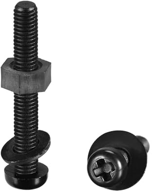 TOP-VIGOR M5 x 35mm Nylon Screw Nut Washer Assortment Kit 20Pcs | Round Head Machine Screw Bolt Nuts Flat Washers for Fixing Component, Industrial and Construction Fasteners, Black
