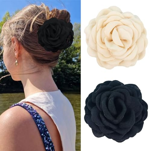 Mezrkuwr 2 Stück Rosenblüten-Krallenklammern für Frauen, 2 Stück, große hawaiianische Rosen Haarklammern, blumen haarklammer, florale Haarklammern für Frauen Mädchen