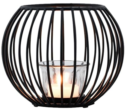 Marrakesch skandinavisk dekoration vindlampor metalltråd och glas 15 cm liten svart | lykta värmeljushållare Spectro som trädgårdsdekoration och vardagsrumsbordsdekoration | Utsökt ljushållare för