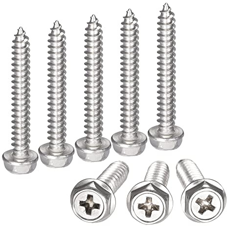 sourcing map Phillips Hex Washer Self Tapping Screws, M5 x 35mm 304 Stainless Steel Hex Flange Sheet Metal Screw 20pcs