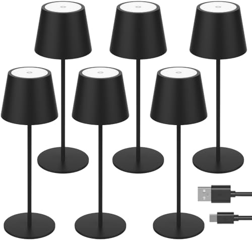 LUXULA Dimmbare LED Tischlampe mit Akku und Touchfunktion - 3 Lichtfarben CCT - Kabellos - Indoor & Outdoor - IP44 - USB - Tischleuchte Außen Camping - 6er Set