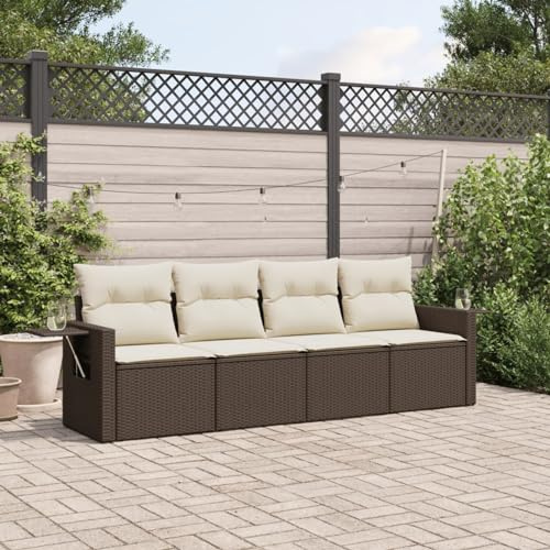 Faroom Balkon Sofa mit Stauraum Gartensofa 3 Sitzer Lounge Sofa Outdoor Rattansofa Sitzecke Balkon Lounge Klein Couch Gartenlounge Polyrattan Balkonmöbel Braun 4-tlg-Type-A268