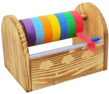 Holzabroller für Abdeckband, Bastelbandabroller mit Gleitschneider, Multirollen-Klebebandabroller, Klebebandabroller für Schule, Malerei, Küche, Büro