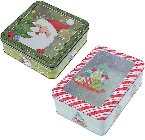 FRCOLOR 5sets Quality Iron Plastic Xmas Candy Boxes Biscuit Storage Cases Festive Xmas 2pcs*5