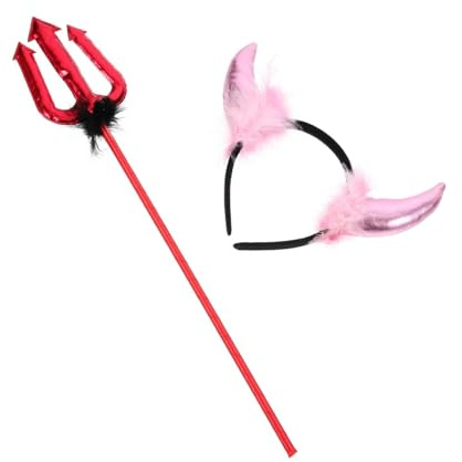 Hair Hoop 1 Set Horn Headband Tail Face Stick Pitch-fork Prop Devil Hair Helmet Devil Horn Bull Horns Headband Devil Horn Hair Band Rat Costume Hat Monster Men Bonnet Party Headdress Plastic