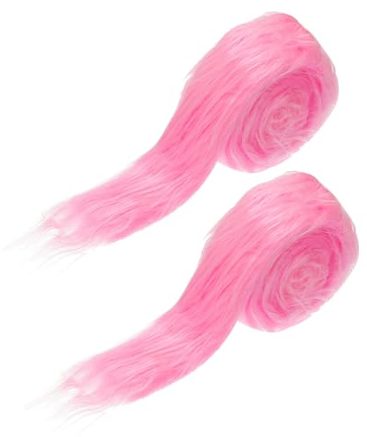 PATIKIL Tiras Precortadas de Tela de Piel Sintética Esponjosa, 2 Piezas 150 x 5 cm Cinta de Piel Sintética Esponjosa para Manualidades DIY Navidad Halloween Barba de Gnomo, Rosa