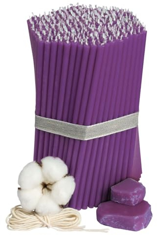 Diveevo Ritual Kerzen 100% Bienenwachs Lila Violett - Kerzen für Gebet Tischdeko Hochzeit - Ungiftig, Ruß - Tropffrei, Nachhaltige Produkte, Nr. 140, Höhe: 16 cm, Ø 5 mm (100 Stk)