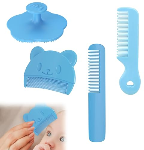 Carreneu 4 Pcs Milchschorf Kamm - Babykamm, Schorfkamm, Babyhaarbürste, Gesichtsbürste - Silikon, Blau - Babys, Eltern, Pflegende