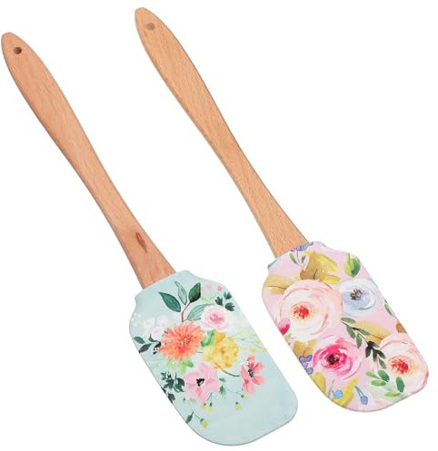 SHOWERORO Wood Handle Silicone Cake Scrapers 2pcs Set, Cream Baking Scrapers for Home Kitchen, Wear-Resistant Reusable Baking Spatulas for Cake Decorating and Butter Scraping