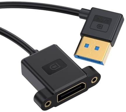 chenyang Câble DisplayPort 1.4 mâle vers femelle coudé à 90 degrés à gauche 8K @ 60 Hz 4K @ 240 Hz 32,4 Gbit/s haute vitesse plaqué or câble d'extension ultrafine type montage sur panneau 0,3 m