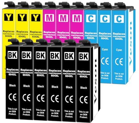 Veson Ersatz für 604XL Druckerpatronen, Kompatibel für Epson Expression Home XP-4205 XP-4200 XP-3205 XP-3200 XP-2200 XP-2205, Kompatibel mit Epson Workforce WF-2950 WF-2935 WF-2930 WF-2910, 15er-Pack