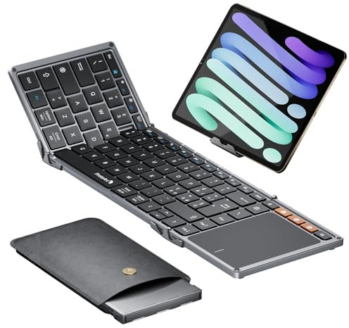 ProtoArc Tastiera Bluetooth Pieghevole, XK01 TP Tastiera Wireless Layout Italiana con Touchpad, Tastieras iPad Portatile Viaggio per iOS, Android, PC Tablet Windows - Grigio